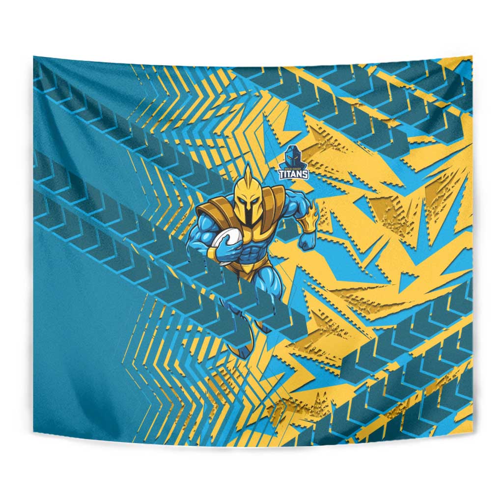 Gold Coast Titans Rugby Tapestry Fierce Mascot Geometric Tribal Art