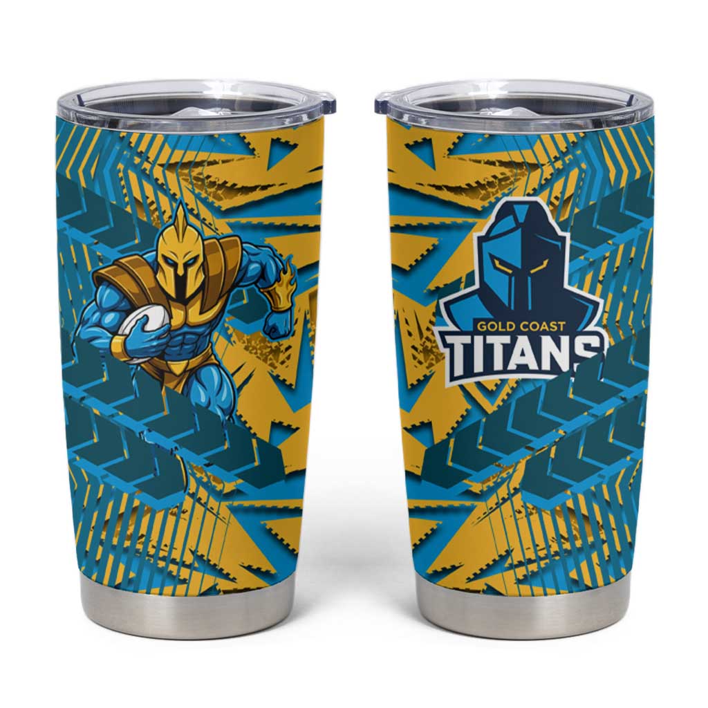 Gold Coast Titans Rugby Tumbler Cup Fierce Mascot Geometric Tribal Art
