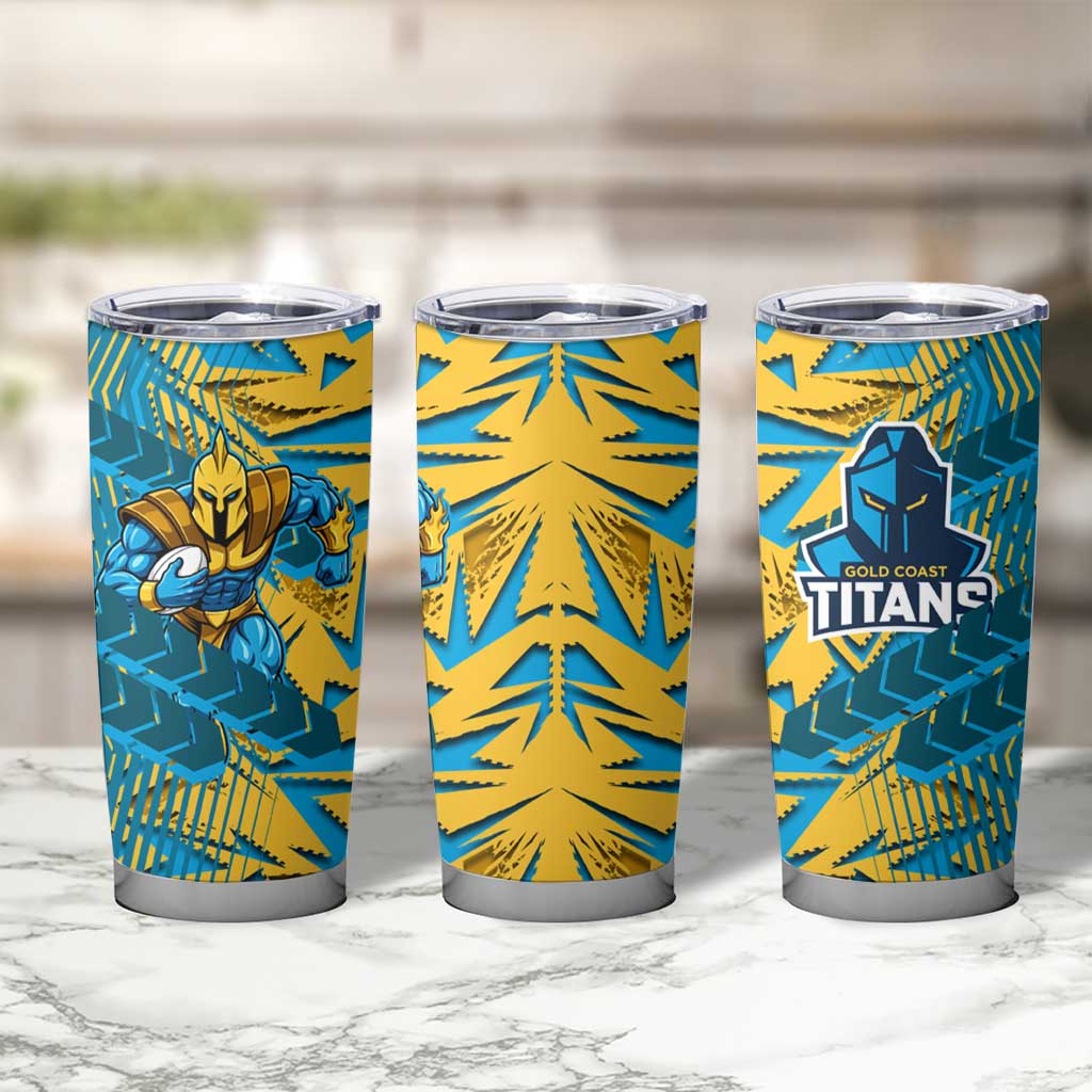 Gold Coast Titans Rugby Tumbler Cup Fierce Mascot Geometric Tribal Art