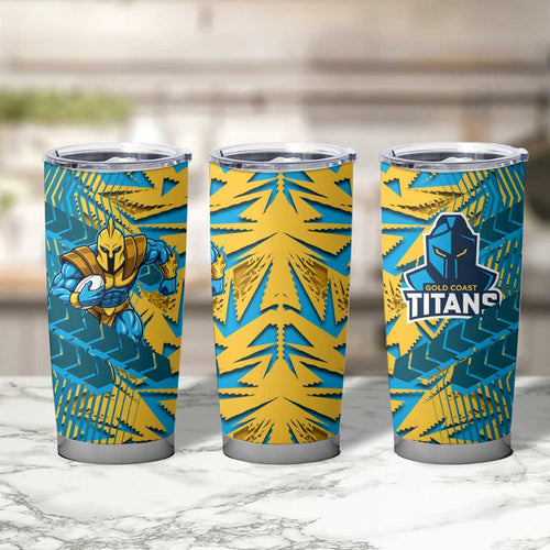 Gold Coast Titans Rugby Tumbler Cup Fierce Mascot Geometric Tribal Art