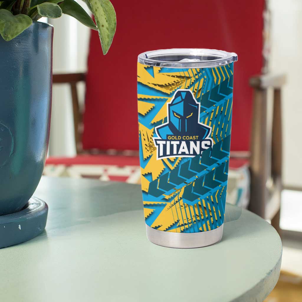 Gold Coast Titans Rugby Tumbler Cup Fierce Mascot Geometric Tribal Art