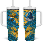 Gold Coast Titans Rugby Tumbler With Handle Fierce Mascot Geometric Tribal Art