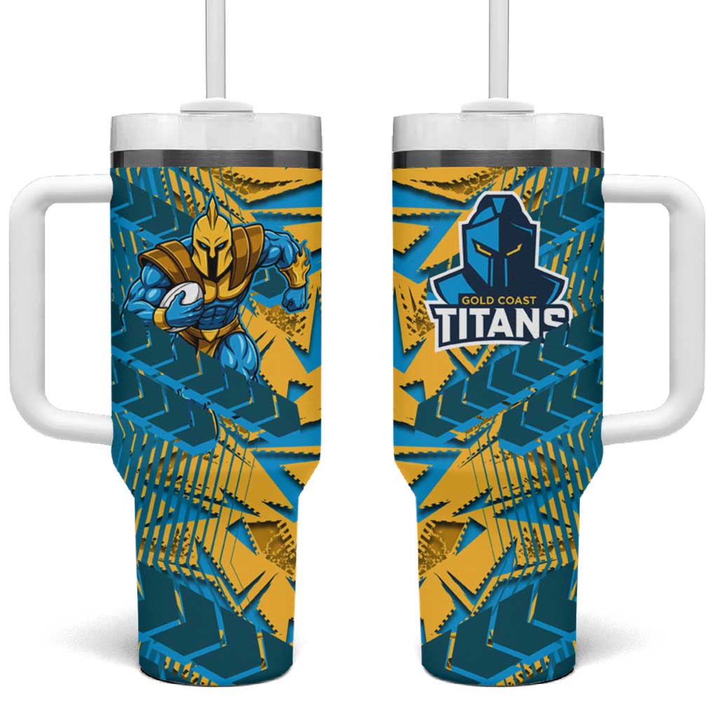 Gold Coast Titans Rugby Tumbler With Handle Fierce Mascot Geometric Tribal Art