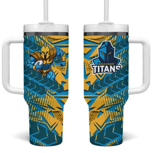 Gold Coast Titans Rugby Tumbler With Handle Fierce Mascot Geometric Tribal Art