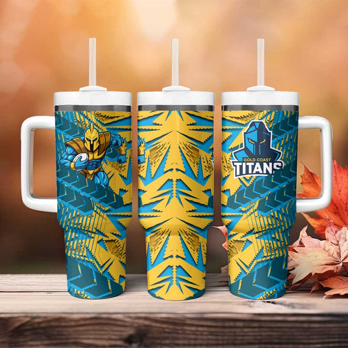 Gold Coast Titans Rugby Tumbler With Handle Fierce Mascot Geometric Tribal Art