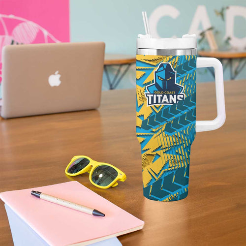 Gold Coast Titans Rugby Tumbler With Handle Fierce Mascot Geometric Tribal Art