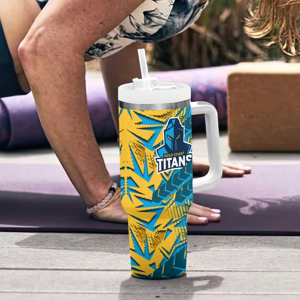 Gold Coast Titans Rugby Tumbler With Handle Fierce Mascot Geometric Tribal Art
