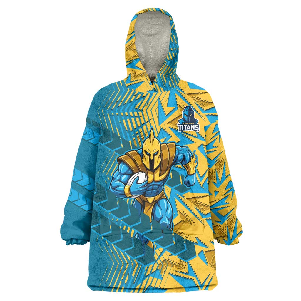 Gold Coast Titans Rugby Wearable Blanket Hoodie Fierce Mascot Geometric Tribal Art