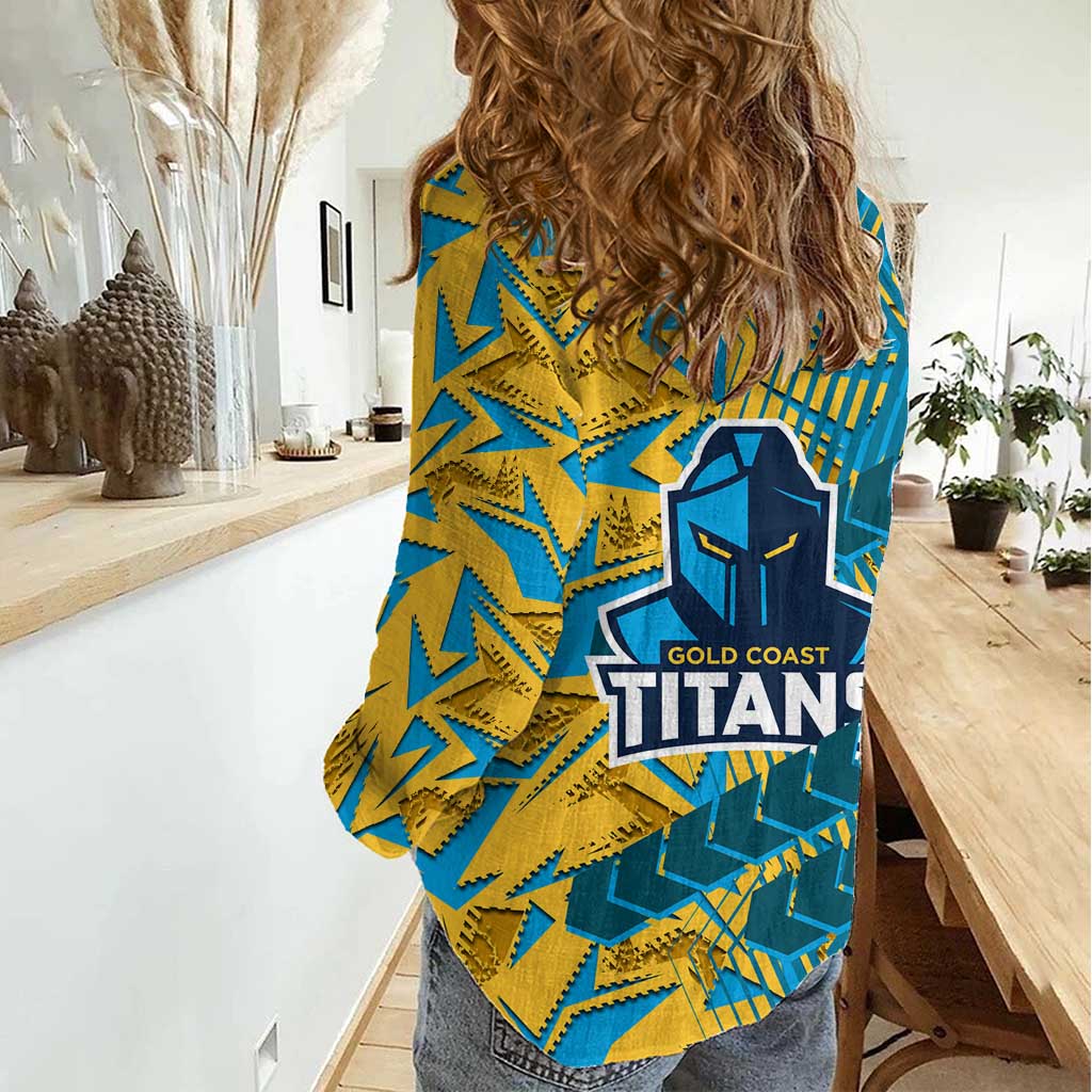 Gold Coast Titans Rugby Women Casual Shirt Fierce Mascot Geometric Tribal Art