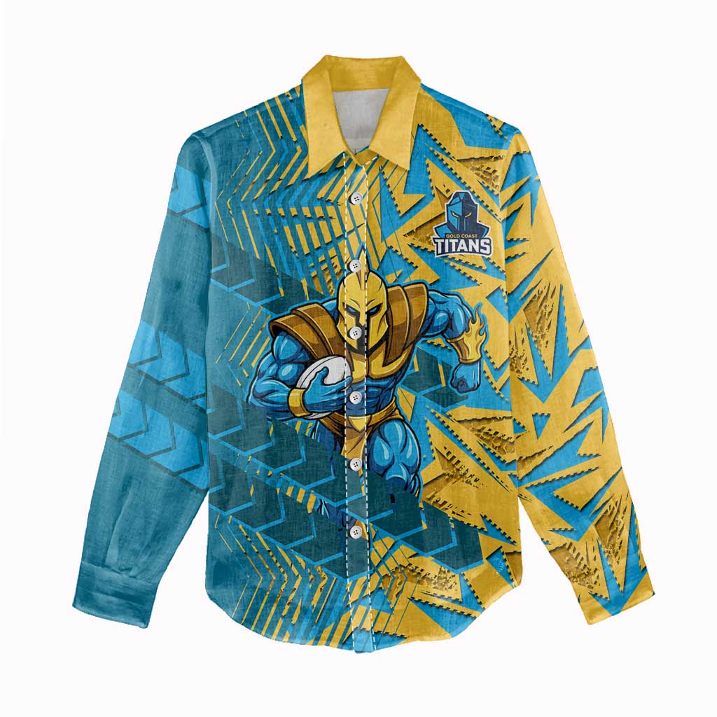 Gold Coast Titans Rugby Women Casual Shirt Fierce Mascot Geometric Tribal Art
