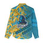 Gold Coast Titans Rugby Women Casual Shirt Fierce Mascot Geometric Tribal Art