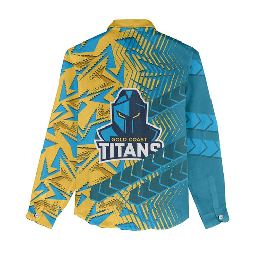 Gold Coast Titans Rugby Women Casual Shirt Fierce Mascot Geometric Tribal Art