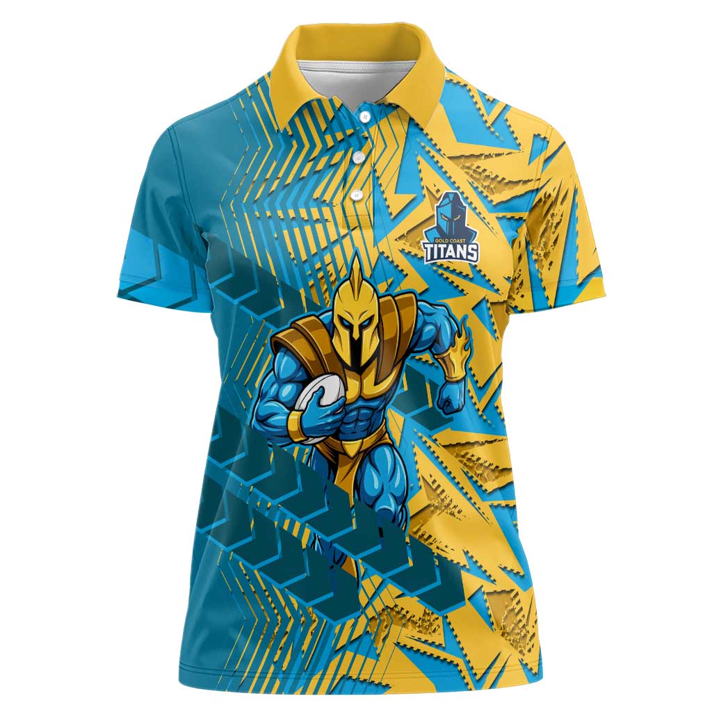 Gold Coast Titans Rugby Women Polo Shirt Fierce Mascot Geometric Tribal Art