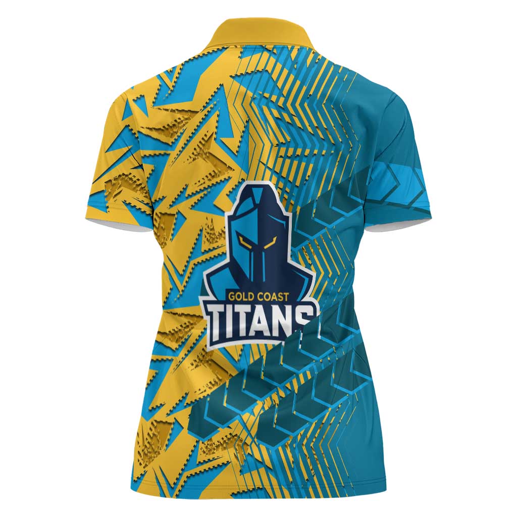 Gold Coast Titans Rugby Women Polo Shirt Fierce Mascot Geometric Tribal Art