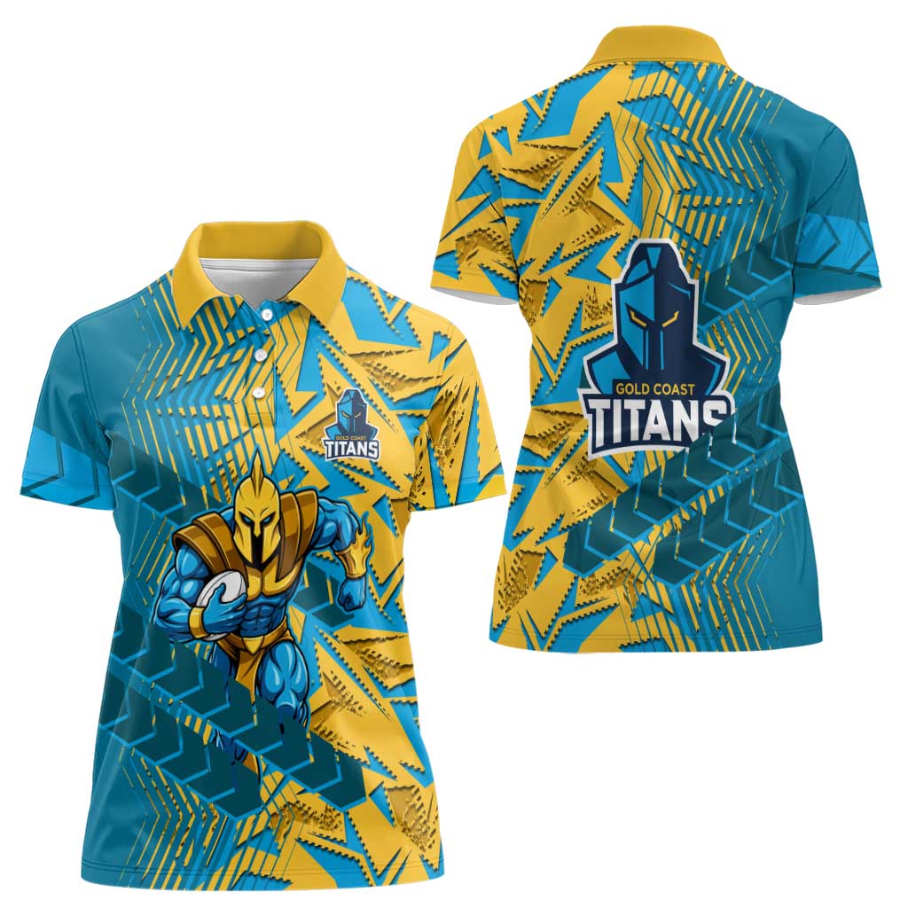 Gold Coast Titans Rugby Women Polo Shirt Fierce Mascot Geometric Tribal Art