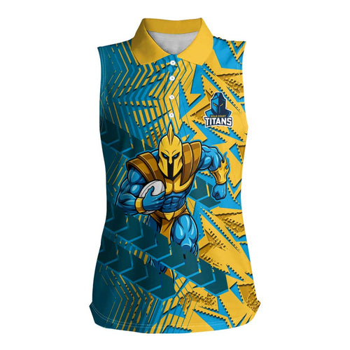 Gold Coast Titans Rugby Women Sleeveless Polo Shirt Fierce Mascot Geometric Tribal Art