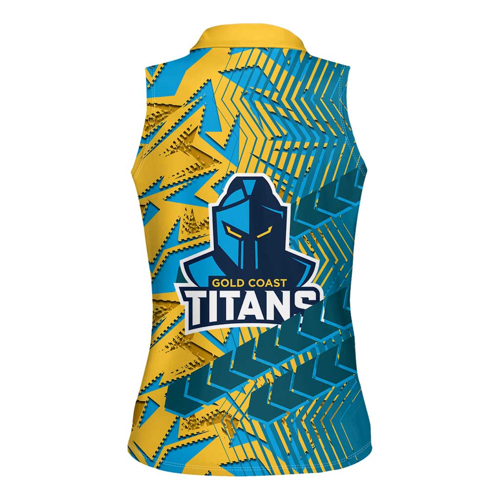 Gold Coast Titans Rugby Women Sleeveless Polo Shirt Fierce Mascot Geometric Tribal Art