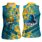 Gold Coast Titans Rugby Women Sleeveless Polo Shirt Fierce Mascot Geometric Tribal Art