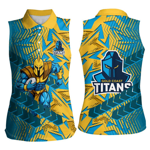 Gold Coast Titans Rugby Women Sleeveless Polo Shirt Fierce Mascot Geometric Tribal Art