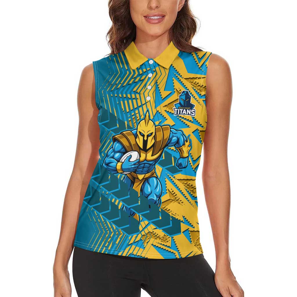 Gold Coast Titans Rugby Women Sleeveless Polo Shirt Fierce Mascot Geometric Tribal Art
