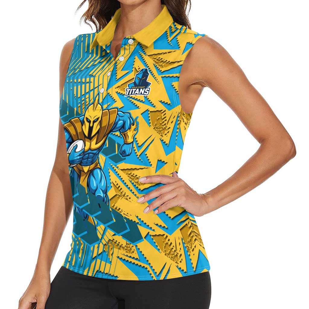 Gold Coast Titans Rugby Women Sleeveless Polo Shirt Fierce Mascot Geometric Tribal Art
