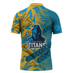 Gold Coast Titans Rugby Zipper Polo Shirt Fierce Mascot Geometric Tribal Art