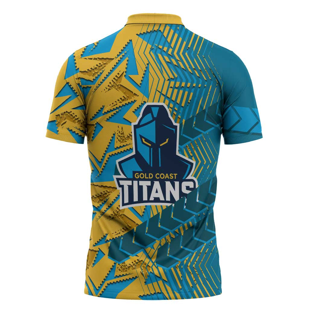 Gold Coast Titans Rugby Zipper Polo Shirt Fierce Mascot Geometric Tribal Art