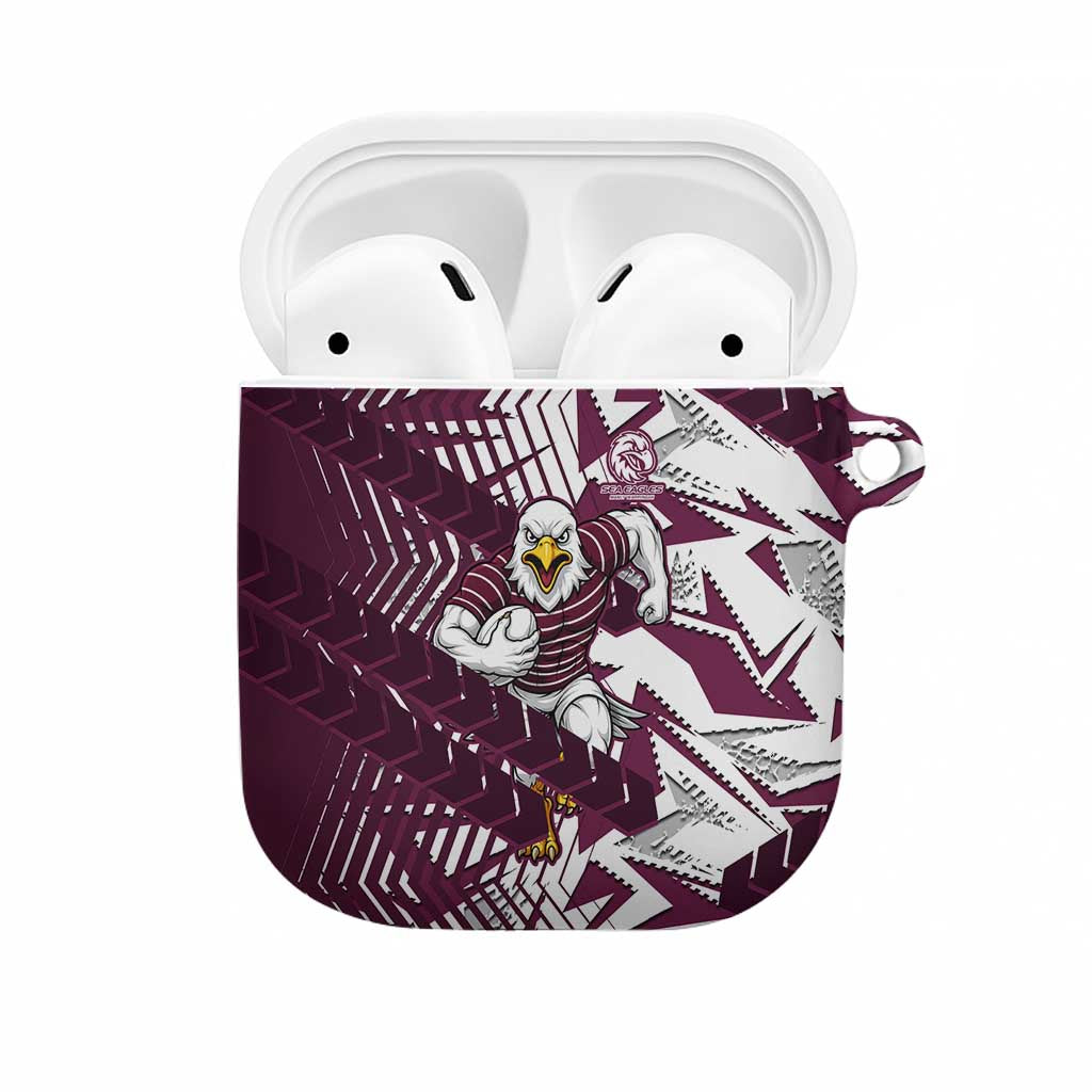 Manly Warringah Sea Eagles Rugby AirPods Case Fierce Mascot Geometric Tribal Art