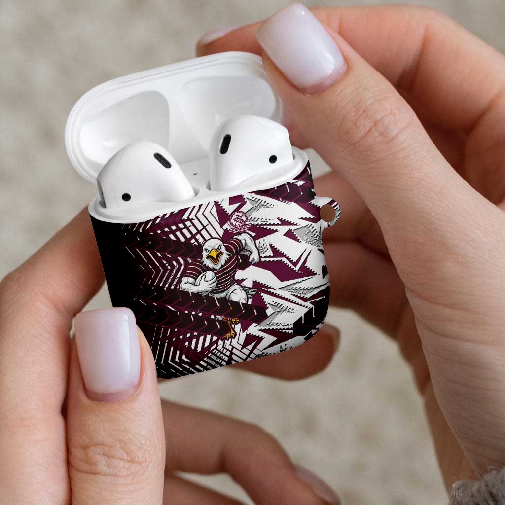 Manly Warringah Sea Eagles Rugby AirPods Case Fierce Mascot Geometric Tribal Art