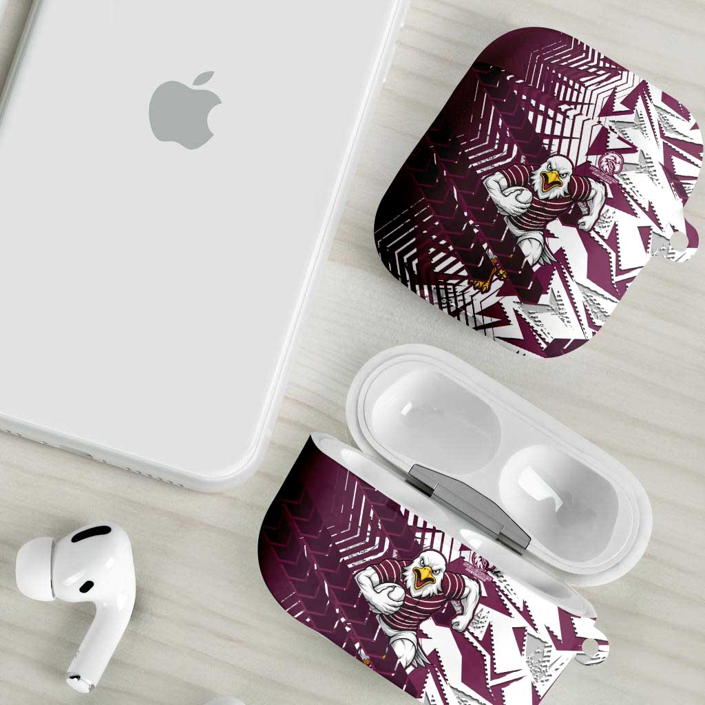Manly Warringah Sea Eagles Rugby AirPods Case Fierce Mascot Geometric Tribal Art