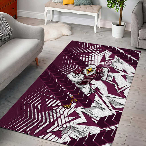 Manly Warringah Sea Eagles Rugby Area Rug Fierce Mascot Geometric Tribal Art