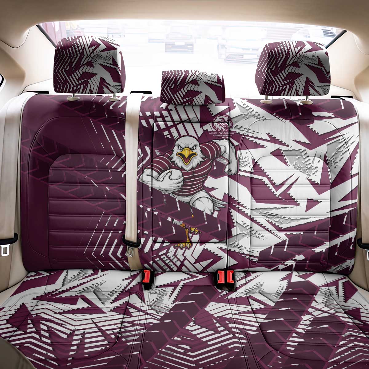 Manly Warringah Sea Eagles Rugby Back Car Seat Cover Fierce Mascot Geometric Tribal Art