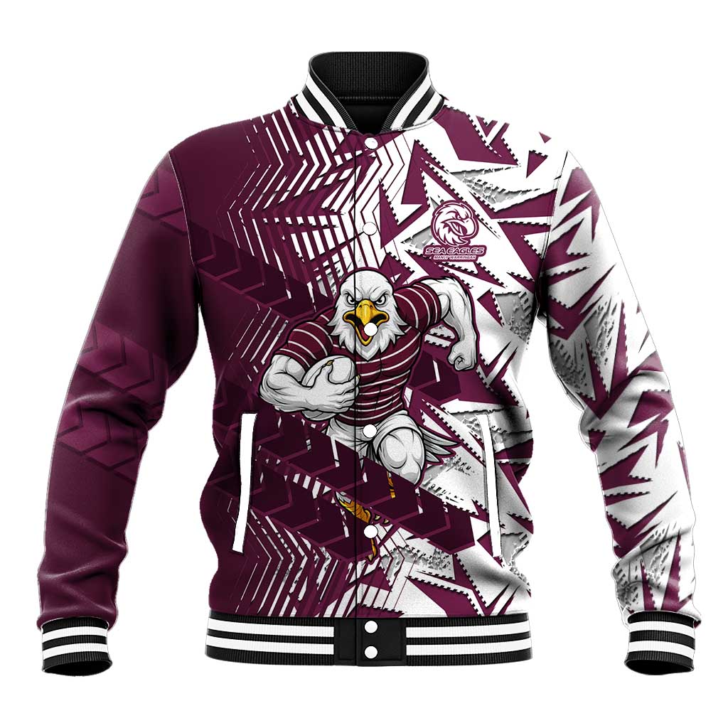 Manly Warringah Sea Eagles Rugby Baseball Jacket Fierce Mascot Geometric Tribal Art