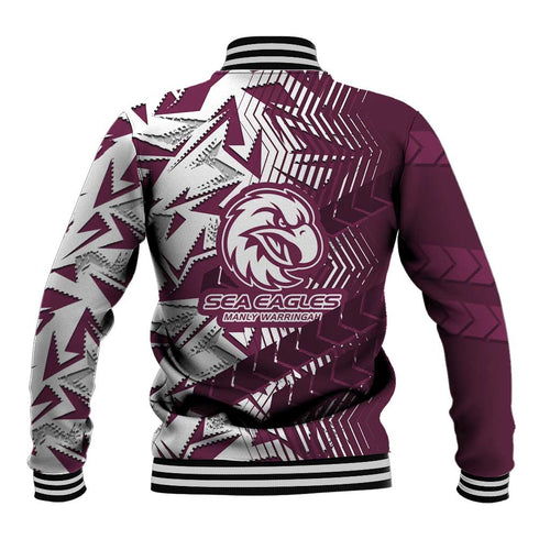 Manly Warringah Sea Eagles Rugby Baseball Jacket Fierce Mascot Geometric Tribal Art