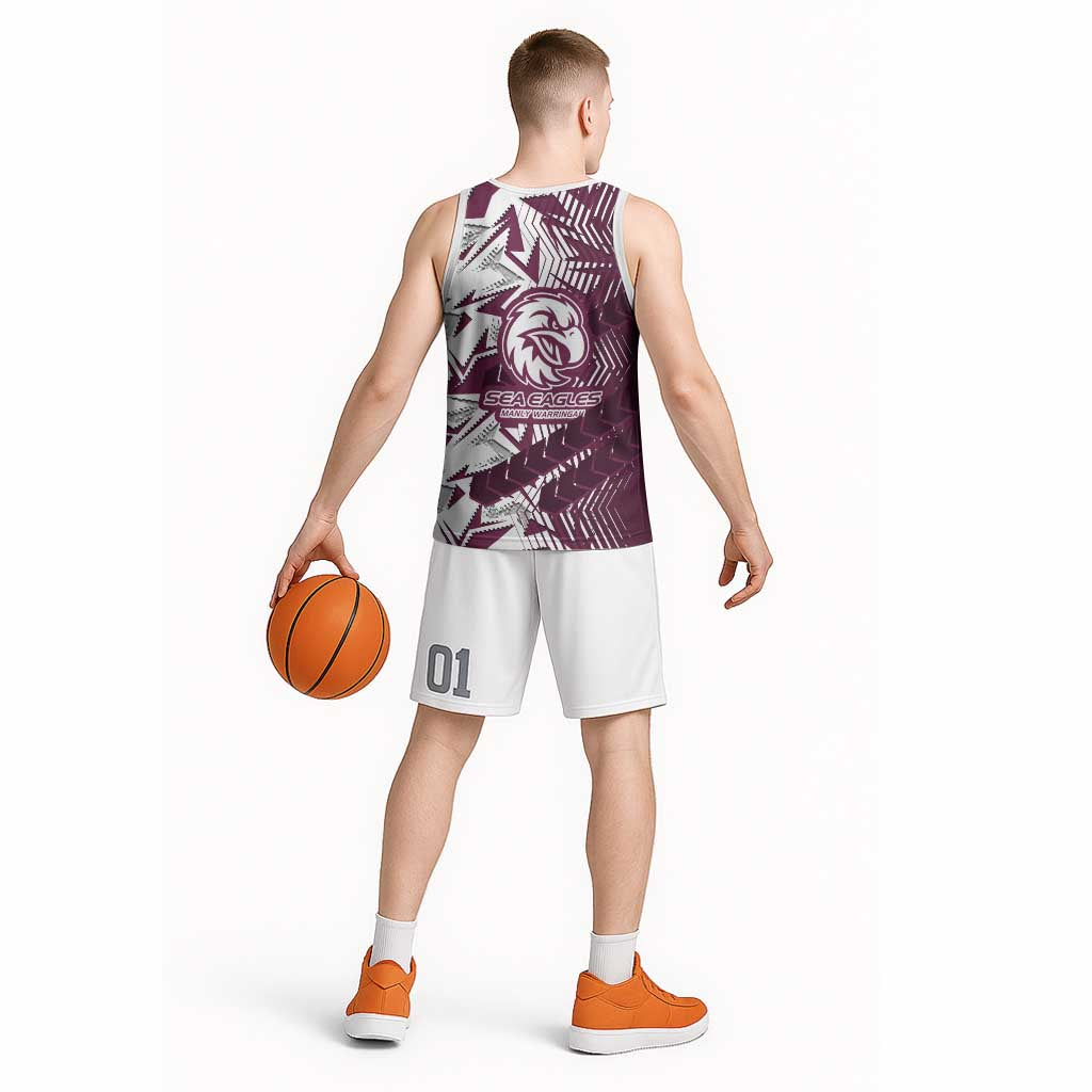 Manly Warringah Sea Eagles Rugby Basketball Jersey Fierce Mascot Geometric Tribal Art