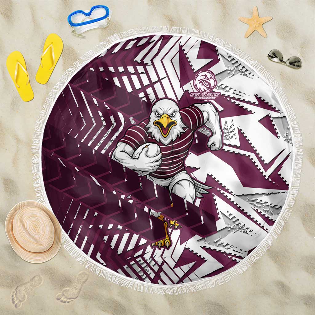 Manly Warringah Sea Eagles Rugby Beach Blanket Fierce Mascot Geometric Tribal Art