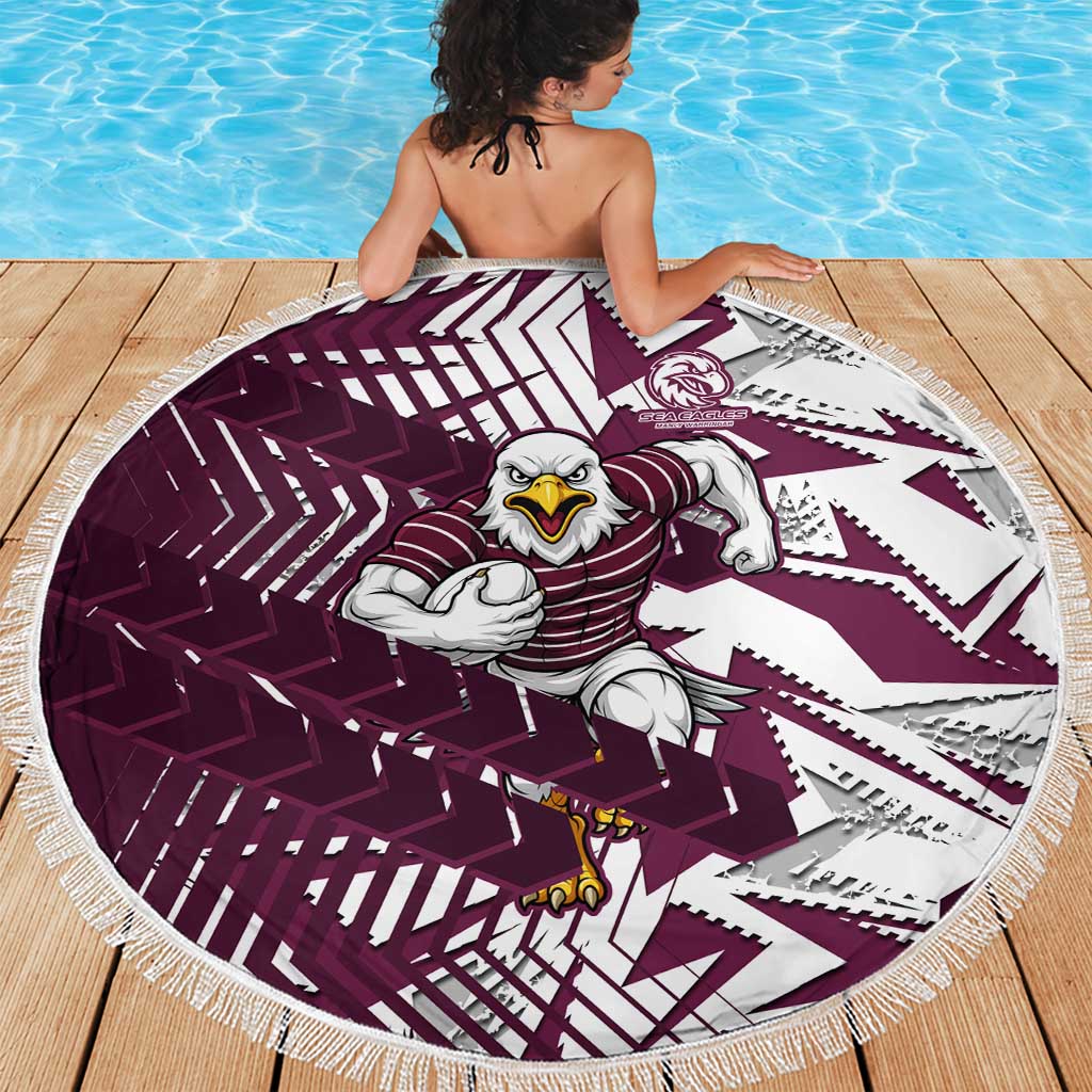 Manly Warringah Sea Eagles Rugby Beach Blanket Fierce Mascot Geometric Tribal Art