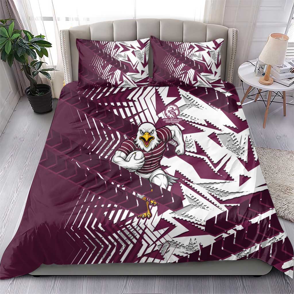 Manly Warringah Sea Eagles Rugby Bedding Set Fierce Mascot Geometric Tribal Art