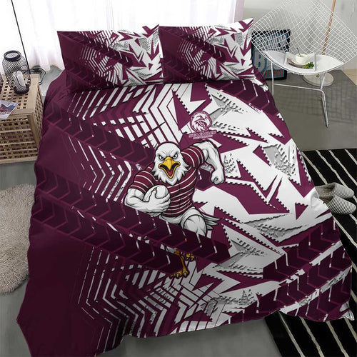 Manly Warringah Sea Eagles Rugby Bedding Set Fierce Mascot Geometric Tribal Art