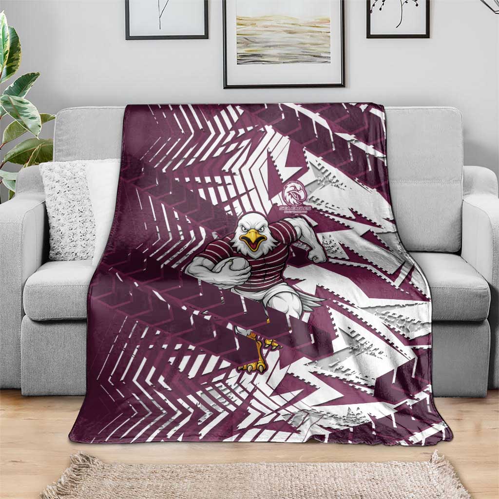 Manly Warringah Sea Eagles Rugby Blanket Fierce Mascot Geometric Tribal Art