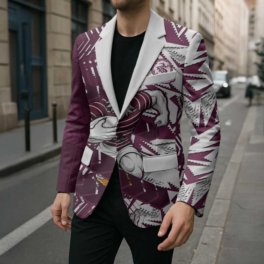Manly Warringah Sea Eagles Rugby Blazer Fierce Mascot Geometric Tribal Art