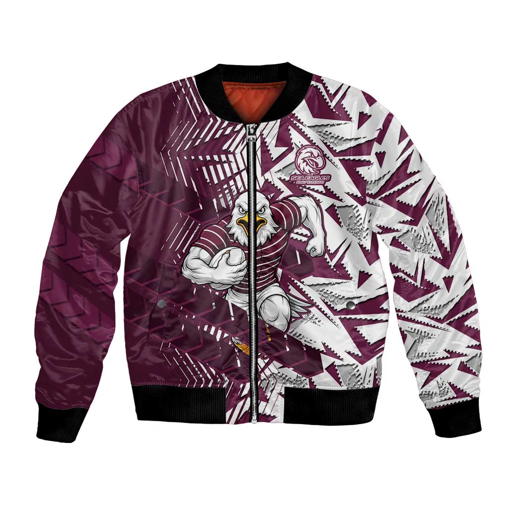 Manly Warringah Sea Eagles Rugby Bomber Jacket Fierce Mascot Geometric Tribal Art