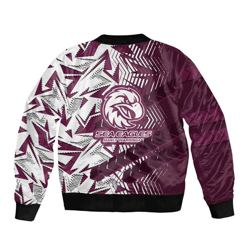 Manly Warringah Sea Eagles Rugby Bomber Jacket Fierce Mascot Geometric Tribal Art