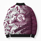 Manly Warringah Sea Eagles Rugby Bomber Puffer Jacket Fierce Mascot Geometric Tribal Art
