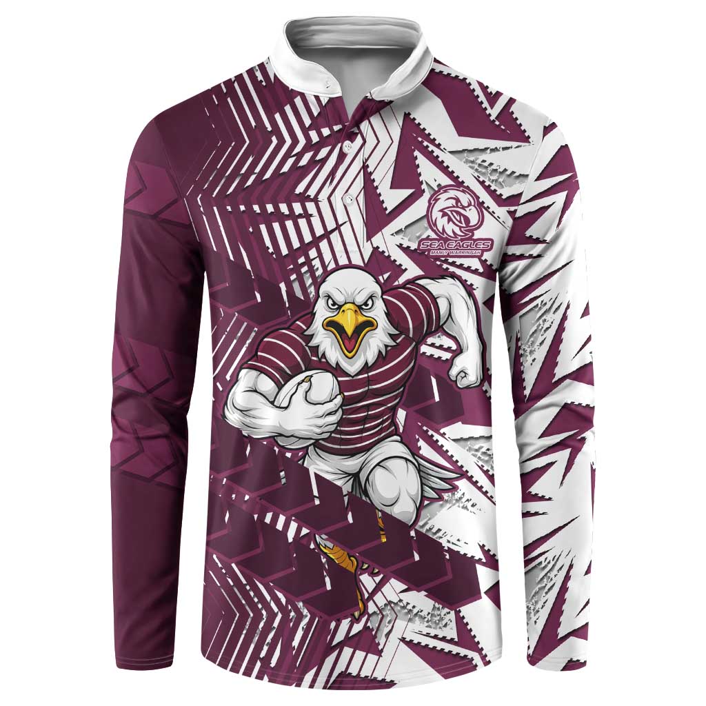 Manly Warringah Sea Eagles Rugby Button Sweatshirt Fierce Mascot Geometric Tribal Art