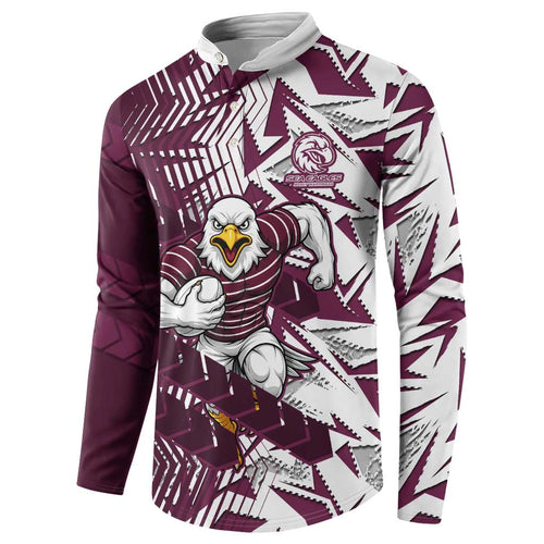 Manly Warringah Sea Eagles Rugby Button Sweatshirt Fierce Mascot Geometric Tribal Art