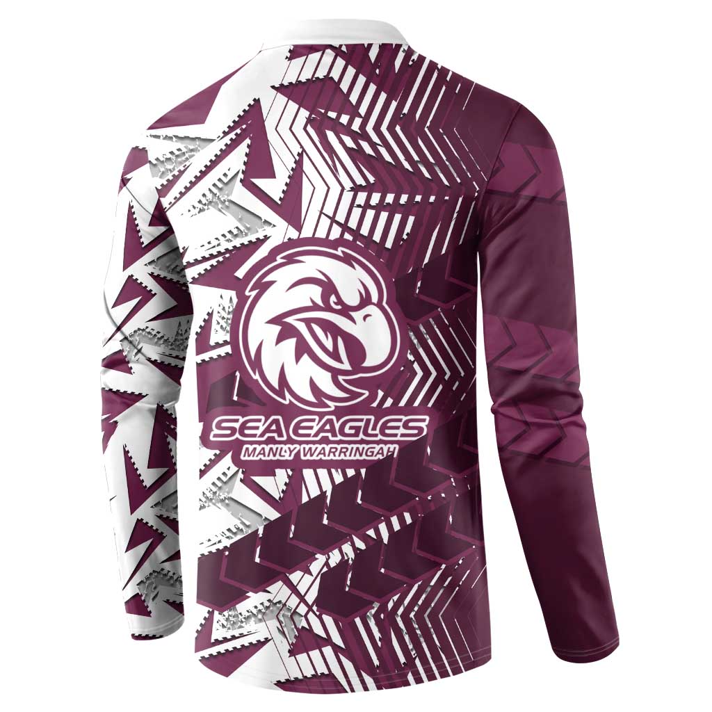 Manly Warringah Sea Eagles Rugby Button Sweatshirt Fierce Mascot Geometric Tribal Art