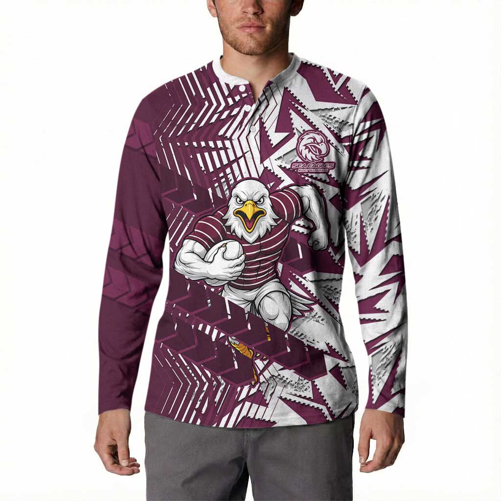 Manly Warringah Sea Eagles Rugby Button Sweatshirt Fierce Mascot Geometric Tribal Art