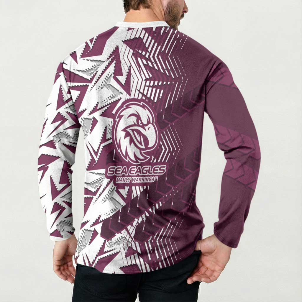 Manly Warringah Sea Eagles Rugby Button Sweatshirt Fierce Mascot Geometric Tribal Art