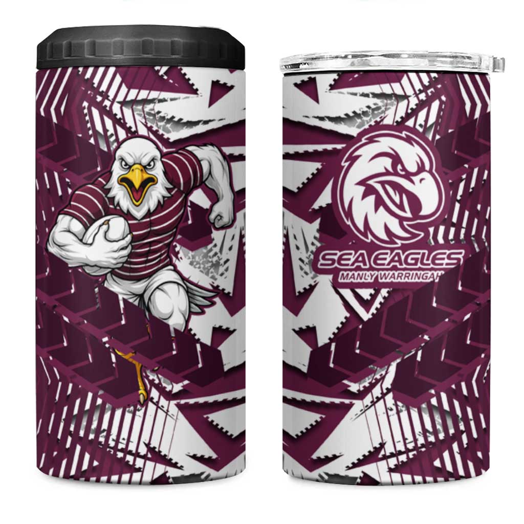 Manly Warringah Sea Eagles Rugby 4 in 1 Can Cooler Tumbler Fierce Mascot Geometric Tribal Art